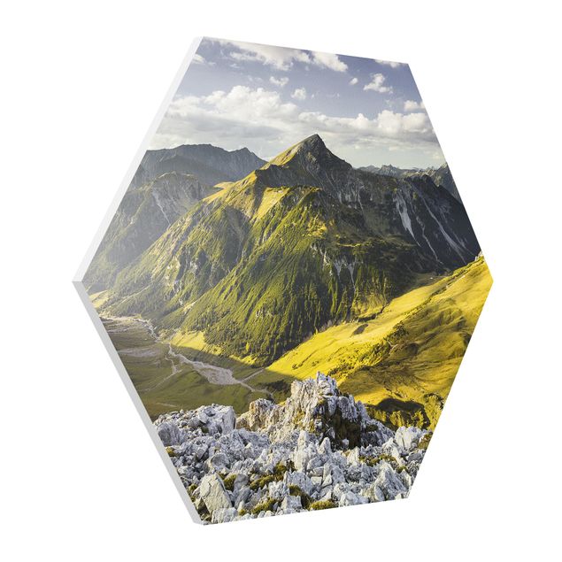 Quadri sulla natura Montagne e valle delle Alpi di Lechtal in Tirolo