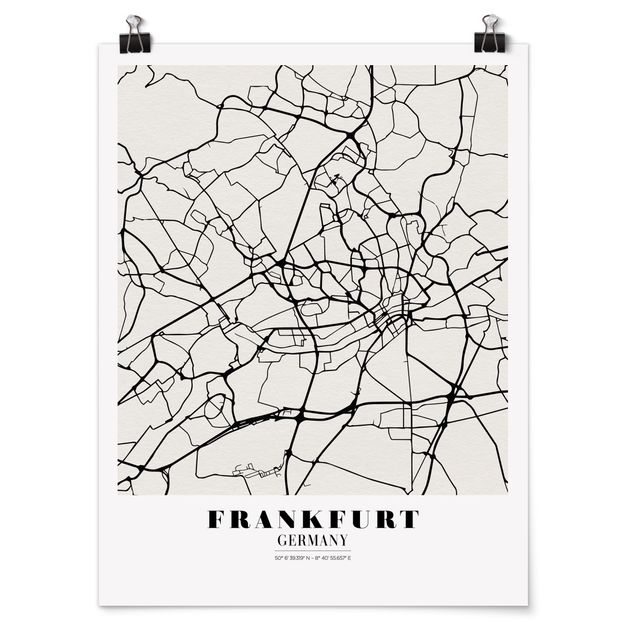 Poster bianco e nero Mappa di Francoforte - Classica