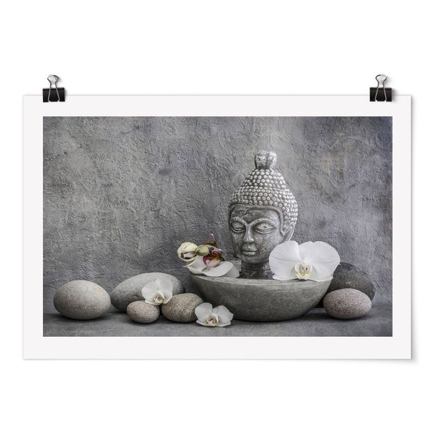 Poster di quadri famosi Buddha Zen, orchidea e pietra