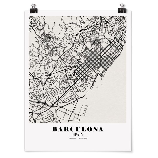 Poster in bianco e nero Mappa di Barcellona - Classica