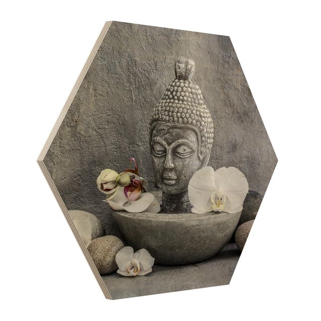 Quadri spirituali Buddha Zen, orchidea e pietra