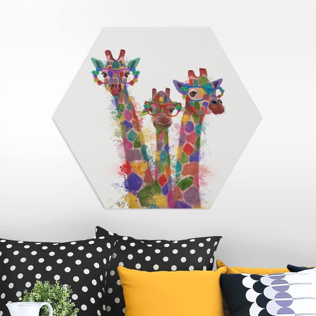 Decorazioni camera neonato Trio di giraffe con schizzi arcobaleno