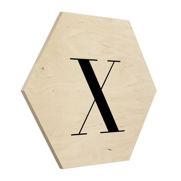 Esagono in legno - Lettera Serif Bianco X