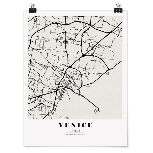 Poster bianco e nero Mappa di Venezia - Classica