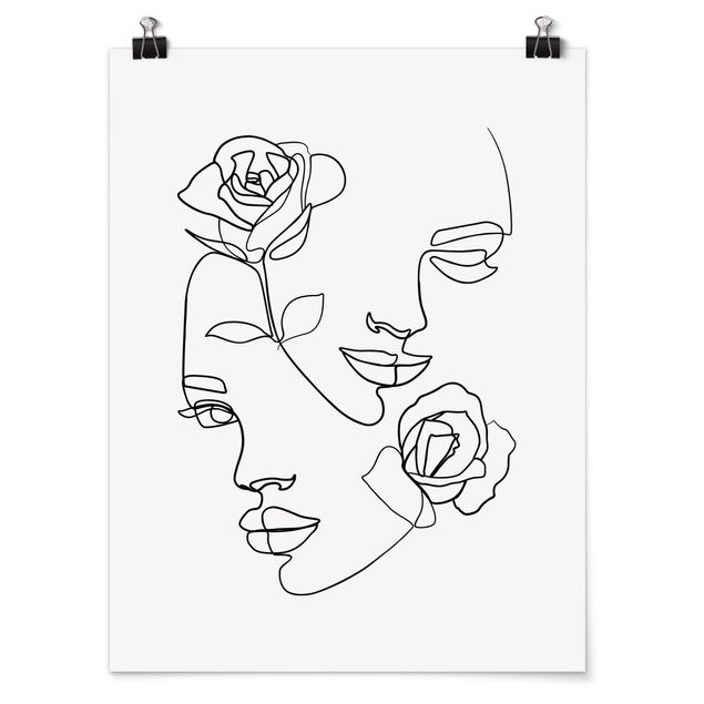 Quadri amore Line Art - Volti di donna Rose Bianco e Nero