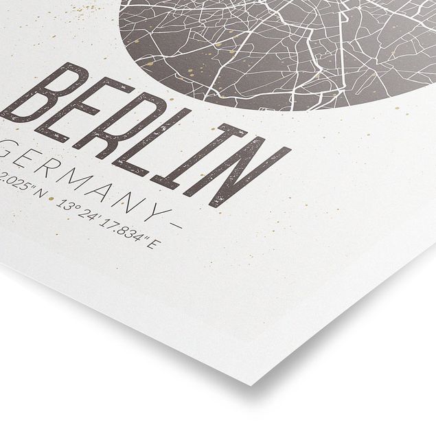 Poster in bianco e nero Mappa della città di Berlino - Retrò