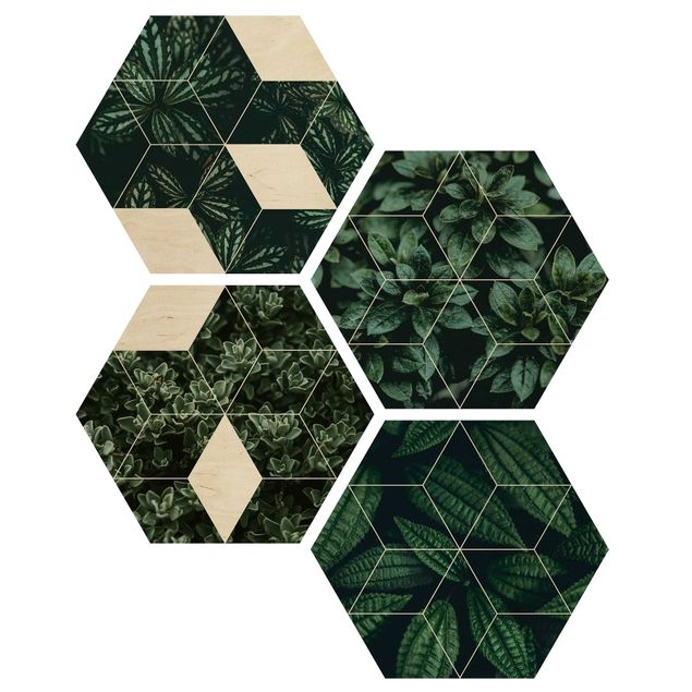 Esagono in legno - Green Leaves Geometry Set I