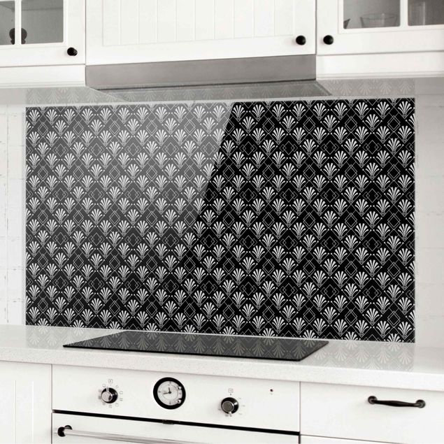 Paraschizzi cucina mosaico  Look glitterato con motivo Art Deko su nero