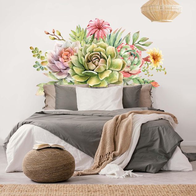 Adesivi murali fiori Bouquet di succulente ad acquerello XXL