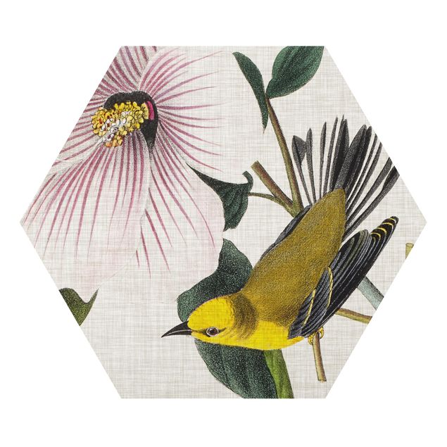 Stampe Uccello su lino giallo I