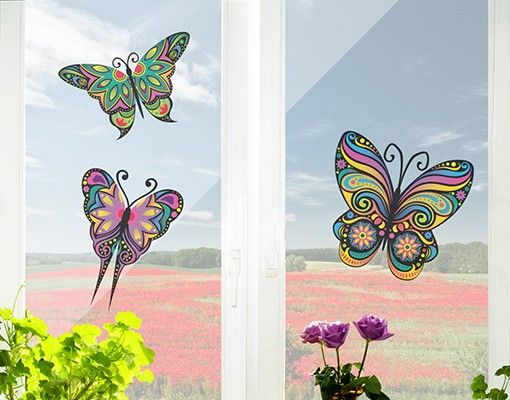 Adesivi per finestre con animali Farfalle Mandala
