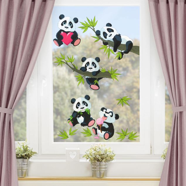 Adesivi floreali per vetri Panda e cuore Set