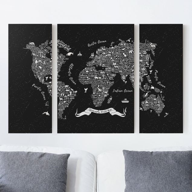 Quadro moderno Tipografia - Mappa del mondo nero