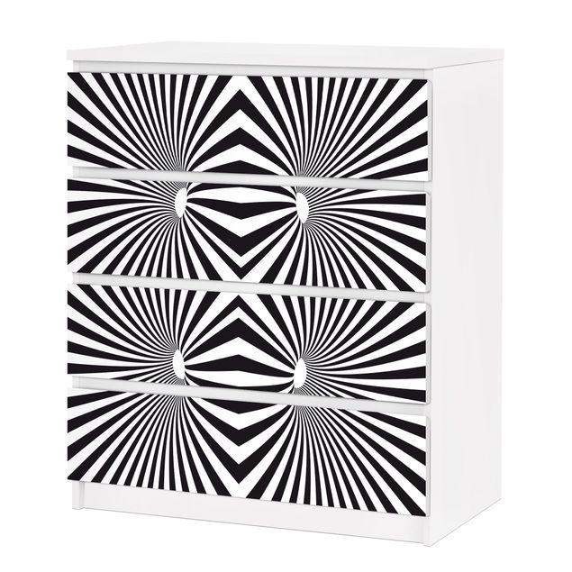 Carta adesiva per mobili IKEA - Malm Cassettiera 4xCassetti - Psychedelic black and white pattern