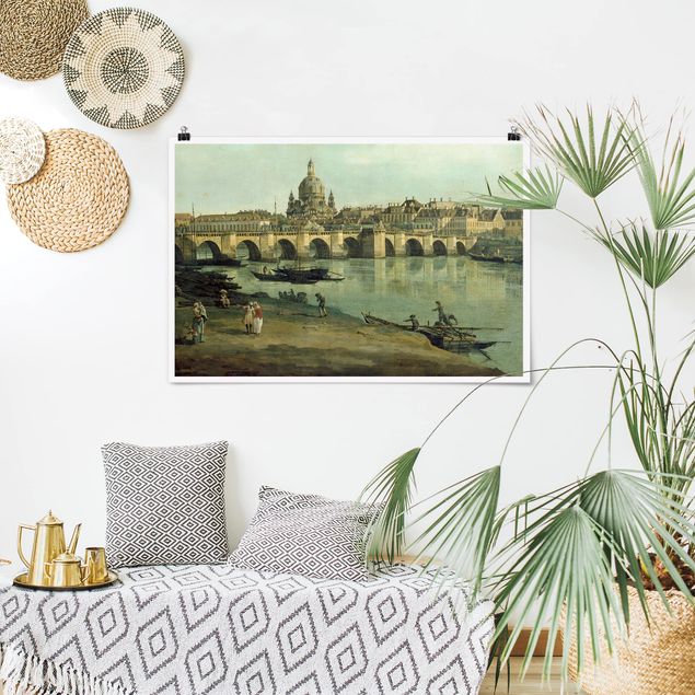 Quadro espressionismo Bernardo Bellotto - Vista di Dresda dalla riva destra dell'Elba con il ponte di Augusto