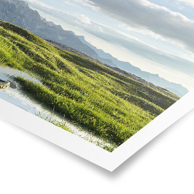 Poster paesaggi naturali Cime di montagne sudtirolesi e riflesso dell'acqua