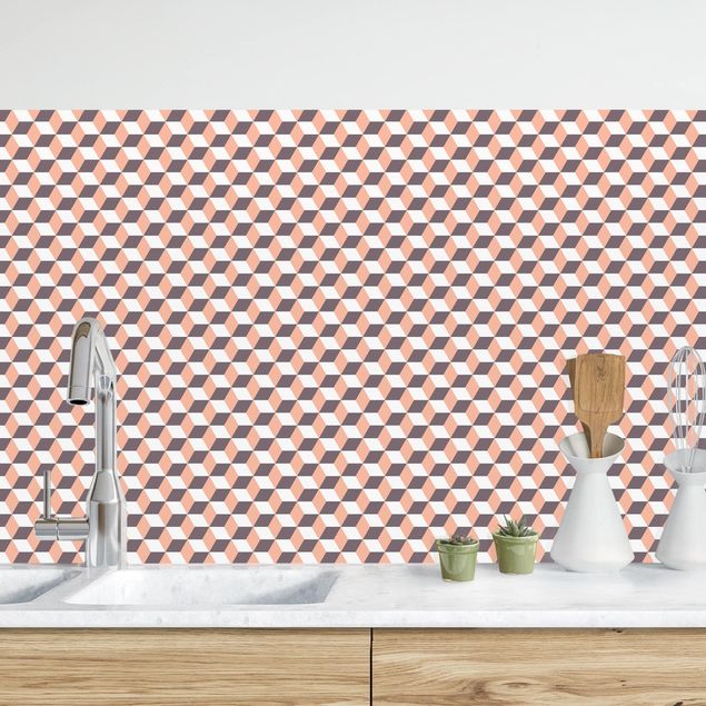 Rivestimenti cucina piastrelle Mix di piastrelle geometriche Cubi Arancione