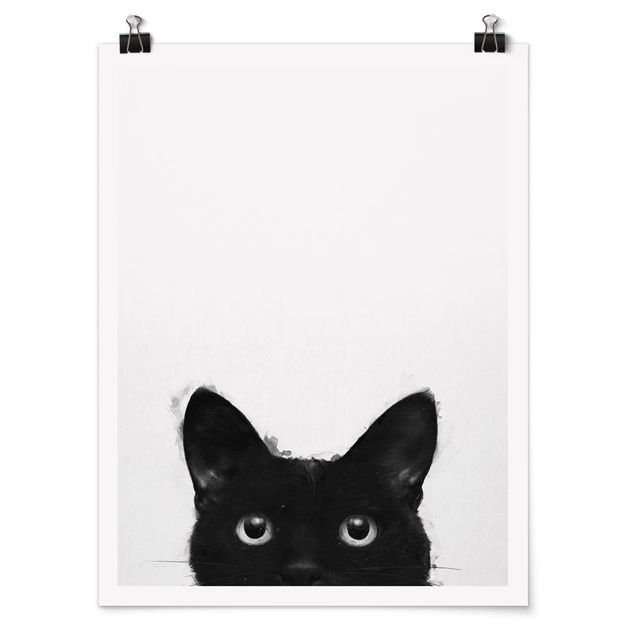 Riproduzioni quadri Illustrazione - Gatto nero su pittura bianca