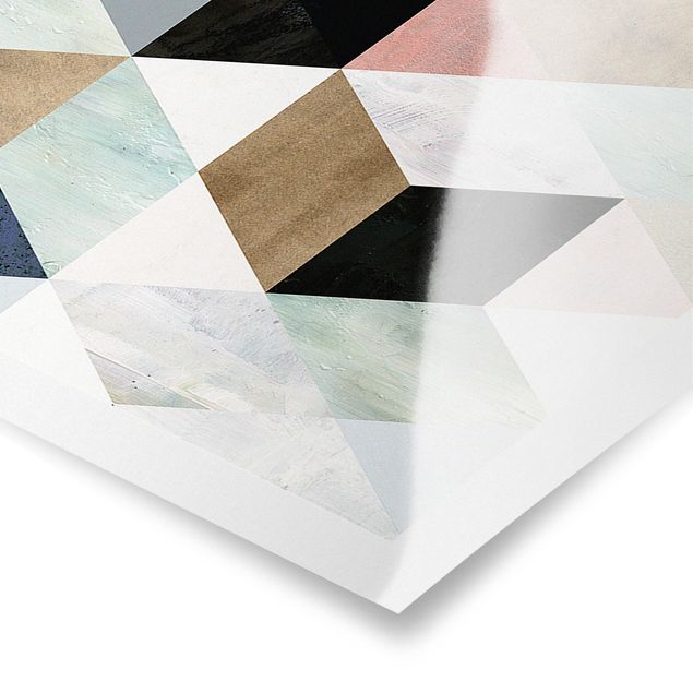 Poster - Acquerello Mosaico triangoli con I - Panorama formato orizzontale