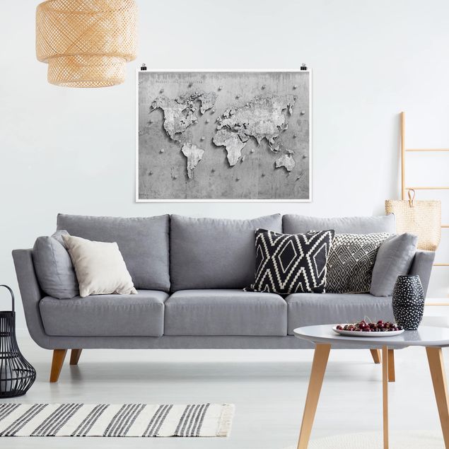 Quadri mappamondo Mappa del mondo in cemento