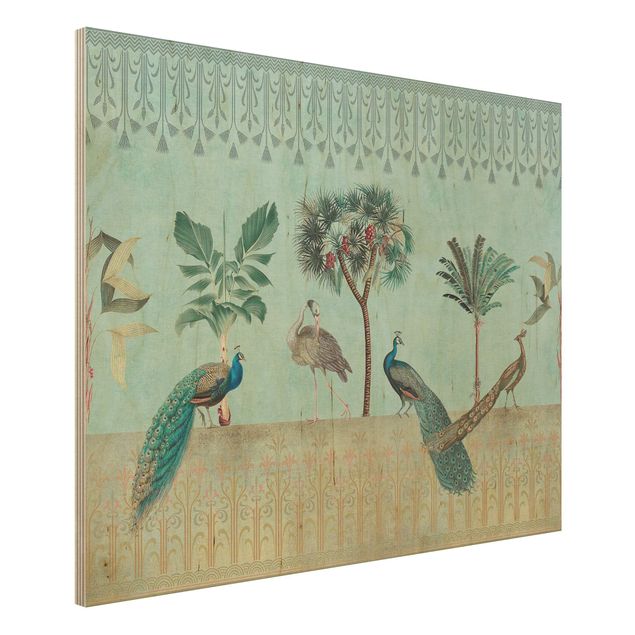 Quadri in legno vintage Collage vintage - Uccello tropicale e palme