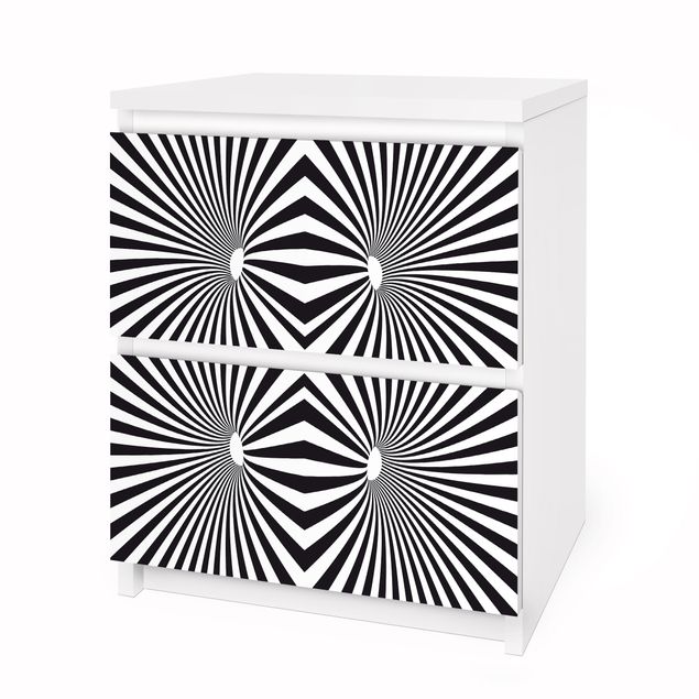 Carta adesiva per mobili IKEA - Malm Cassettiera 2xCassetti - Psychedelic black and white pattern
