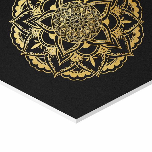 Esagono in forex - Mandala Fiore Sun Illustrazione set oro nero
