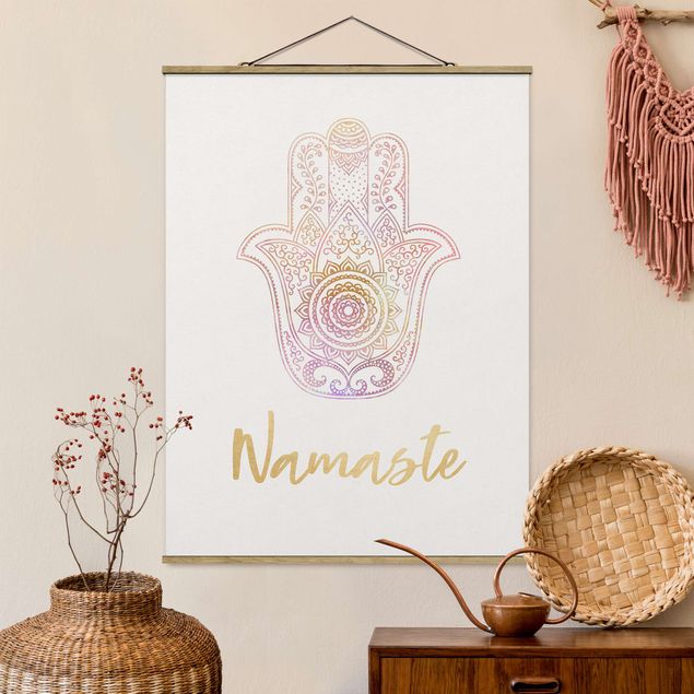 Quadro moderno Mano Hamsa - Illustrazione Namaste Oro Rosa Chiaro