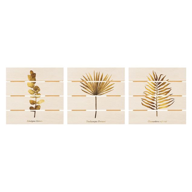 Quadri in legno Oro - Set di foglie tropicali I