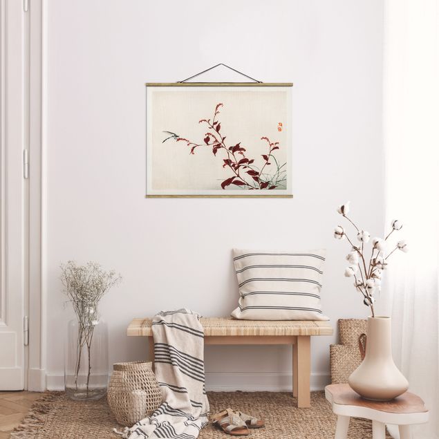 Quadri con animali Disegno vintage asiatico ramo rosso con libellula