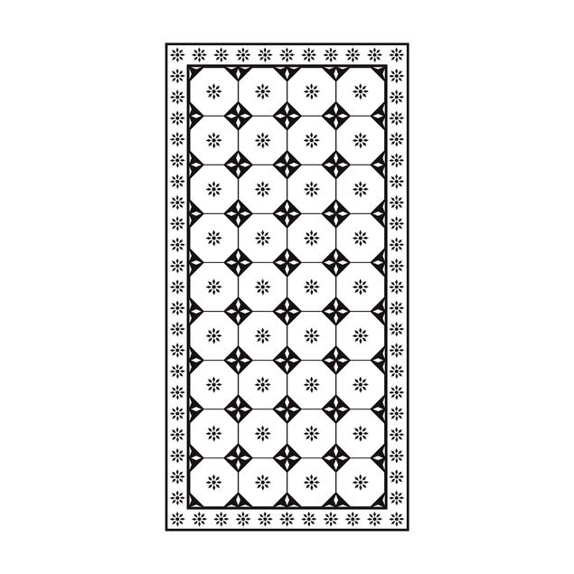 tappeto nero e bianco Piastrelle geometriche Cottage Bianco e Nero Con Bordo