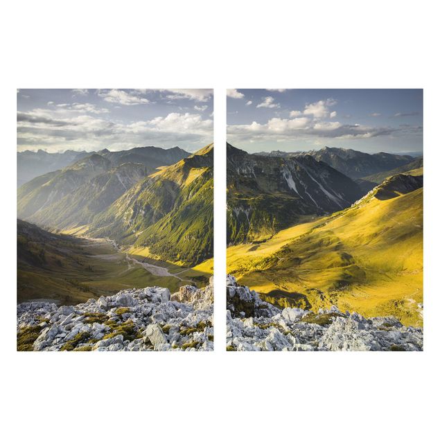 Quadri su tela componibili Montagne e valle delle Alpi di Lechtal in Tirolo