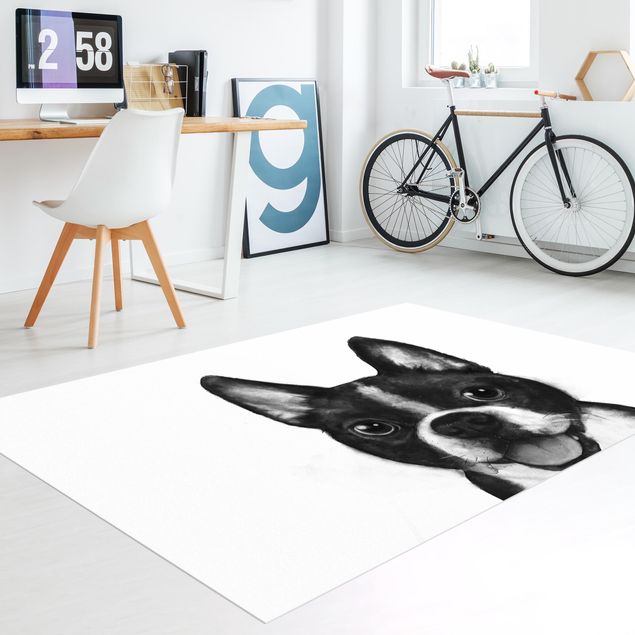 tappeto cucina bianco e nero Illustrazione - Cane Boston Pittura Bianco e Nero