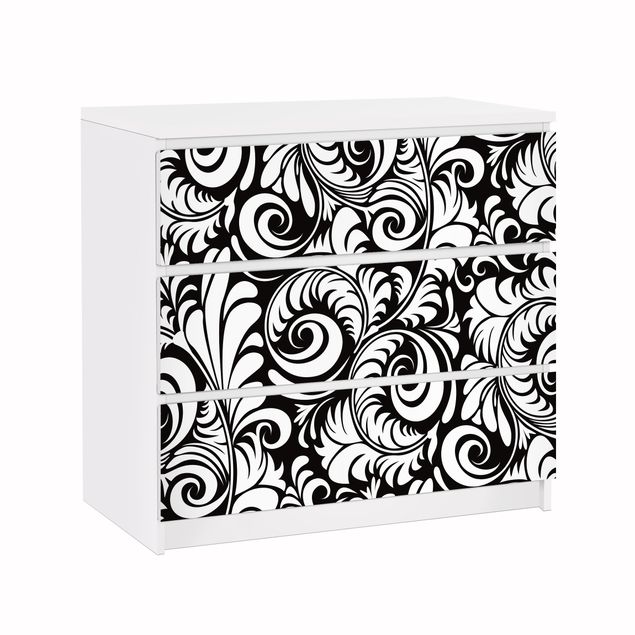 Pellicole adesive in bianco e nero Motivo di foglie in bianco e nero