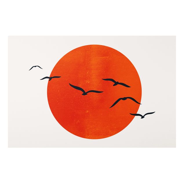 Quadro moderno Stormo di uccelli di fronte al sole rosso I