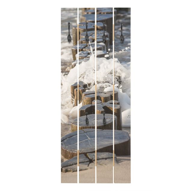 Appendiabiti pannello effetto legno Frangiflutti sulla spiaggia