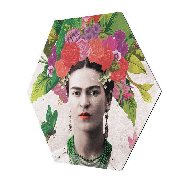 Quadro rosso Frida Kahlo - Ritratto di fiori