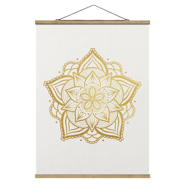 Quadri stampe Mandala - Fiore Sole Illustrazione - Set Oro