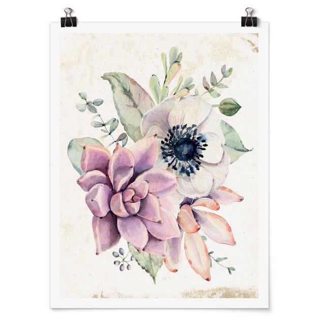 Stampe Casetta di fiori ad acquerello