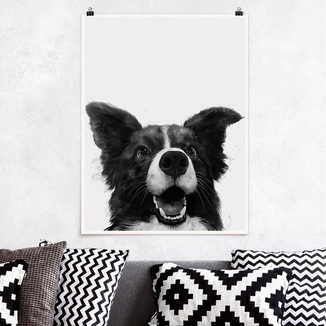 Quadro cane Illustrazione - Cane Border Collie Pittura in bianco e nero