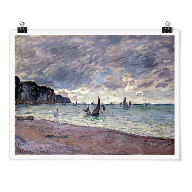 Stile artistico Claude Monet - Barche da pesca davanti alla spiaggia e alle scogliere di Pourville