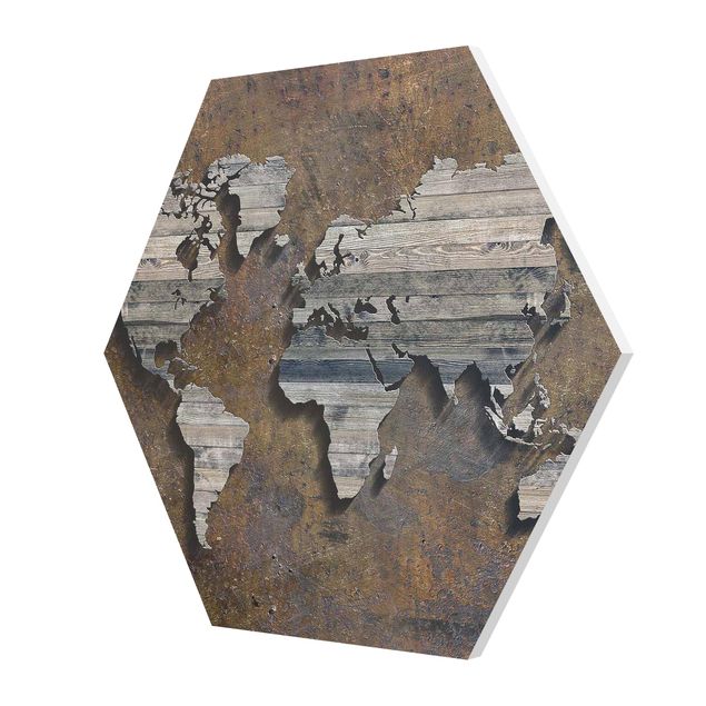 Stampa forex Mappa del mondo con griglia di legno