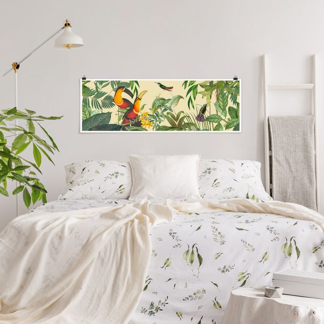 Poster retro Collage vintage - Uccelli nella giungla