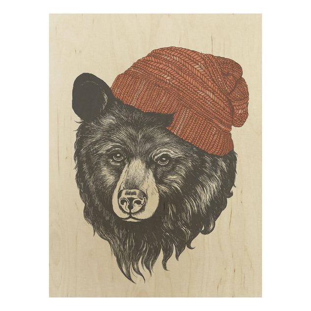 Stampe su legno Illustrazione - Orso con cappuccio rosso disegno