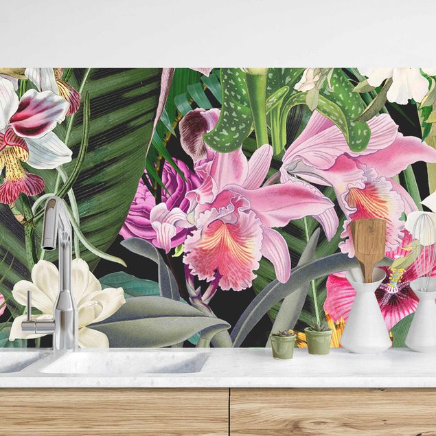 Rivestimenti per cucina con fiori Collage di fiori tropicali colorati II