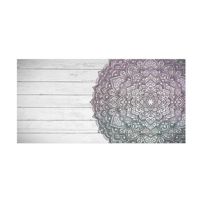 tappeto colori pastello Mandala fiore di loto Effetto legno Bianco