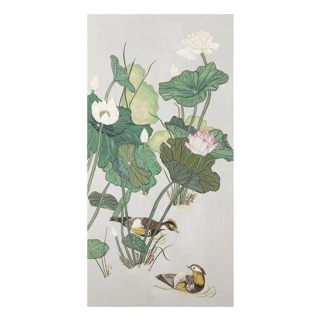 Quadri con fiori Illustrazione vintage di fiori di loto nello stagno