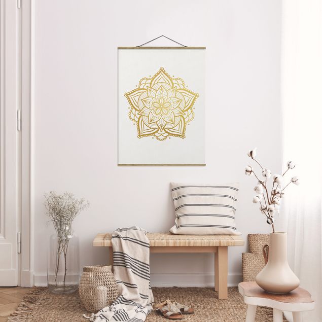 Quadri disegni Mandala Floreale - Illustrazione Oro Bianco