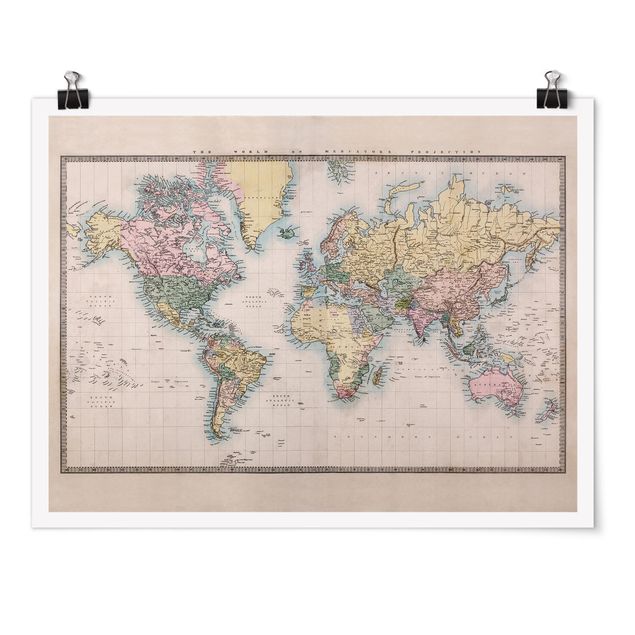 Poster - Mappa del mondo Vintage 1850 - Orizzontale 3:4