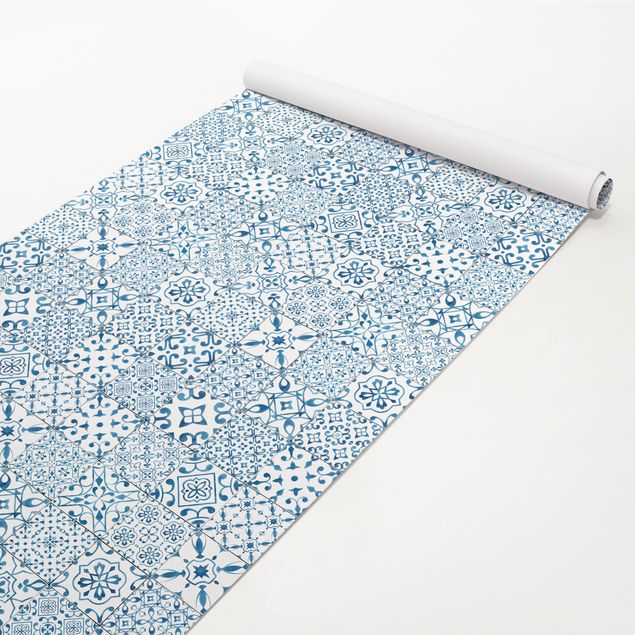 Pellicole adesive vintage Pattern Piastrelle Blu Bianco